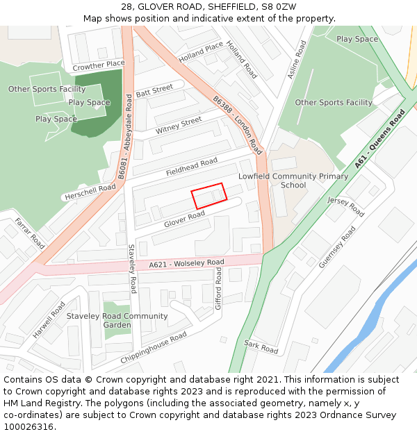 28, GLOVER ROAD, SHEFFIELD, S8 0ZW: Location map and indicative extent of plot