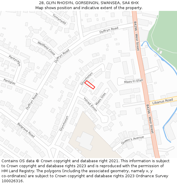 28, GLYN RHOSYN, GORSEINON, SWANSEA, SA4 6HX: Location map and indicative extent of plot