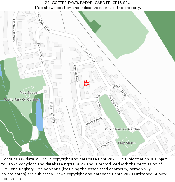 28, GOETRE FAWR, RADYR, CARDIFF, CF15 8EU: Location map and indicative extent of plot