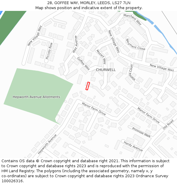 28, GOFFEE WAY, MORLEY, LEEDS, LS27 7LN: Location map and indicative extent of plot