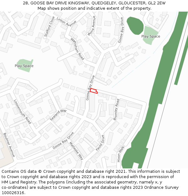 28, GOOSE BAY DRIVE KINGSWAY, QUEDGELEY, GLOUCESTER, GL2 2EW: Location map and indicative extent of plot