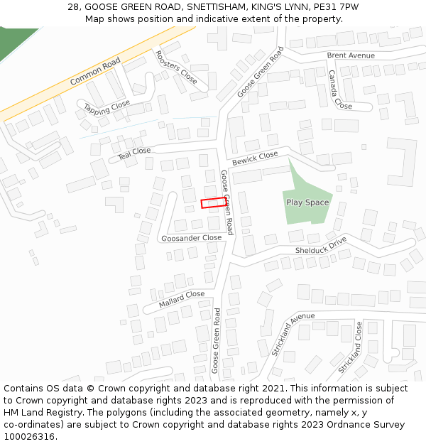 28, GOOSE GREEN ROAD, SNETTISHAM, KING'S LYNN, PE31 7PW: Location map and indicative extent of plot