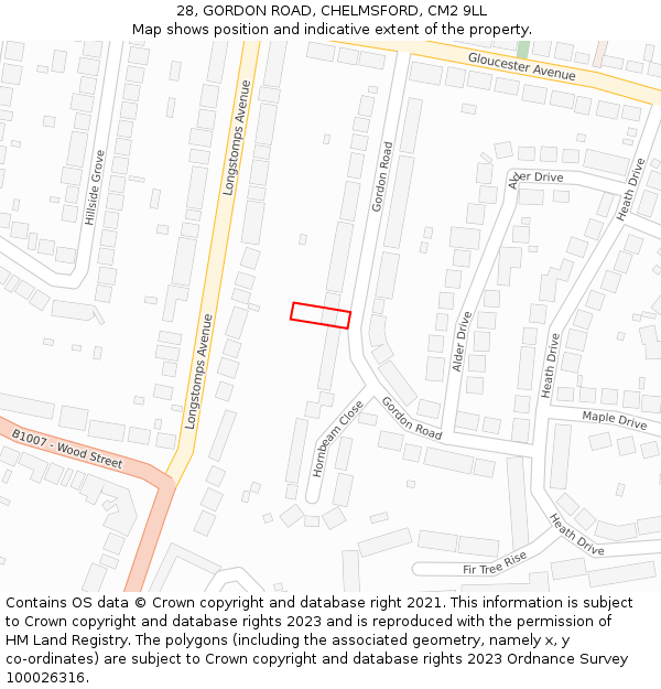 28, GORDON ROAD, CHELMSFORD, CM2 9LL: Location map and indicative extent of plot