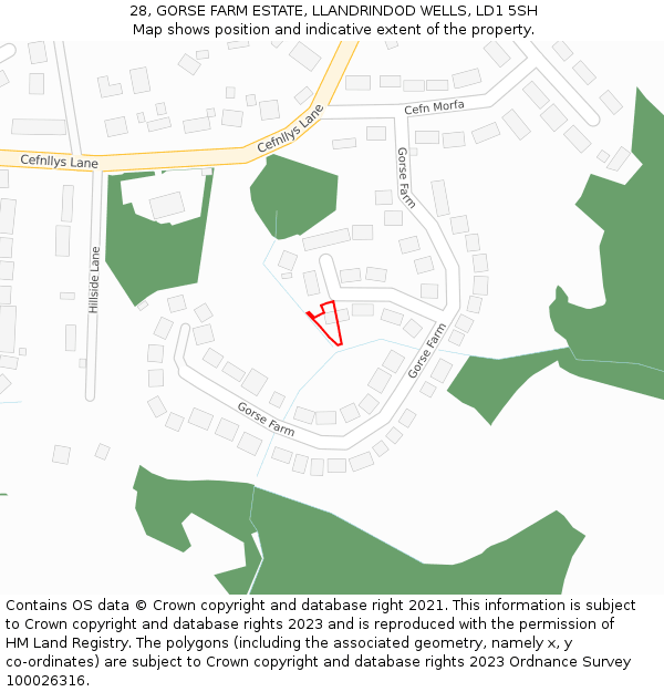 28, GORSE FARM ESTATE, LLANDRINDOD WELLS, LD1 5SH: Location map and indicative extent of plot