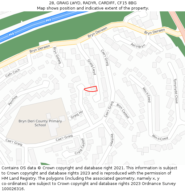 28, GRAIG LWYD, RADYR, CARDIFF, CF15 8BG: Location map and indicative extent of plot