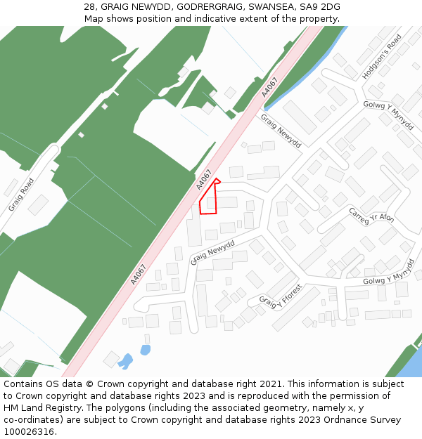 28, GRAIG NEWYDD, GODRERGRAIG, SWANSEA, SA9 2DG: Location map and indicative extent of plot