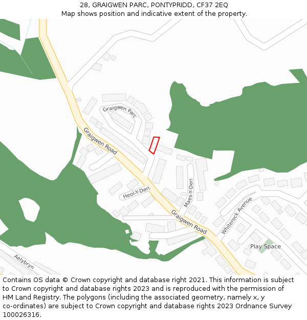 28, GRAIGWEN PARC, PONTYPRIDD, CF37 2EQ: Location map and indicative extent of plot