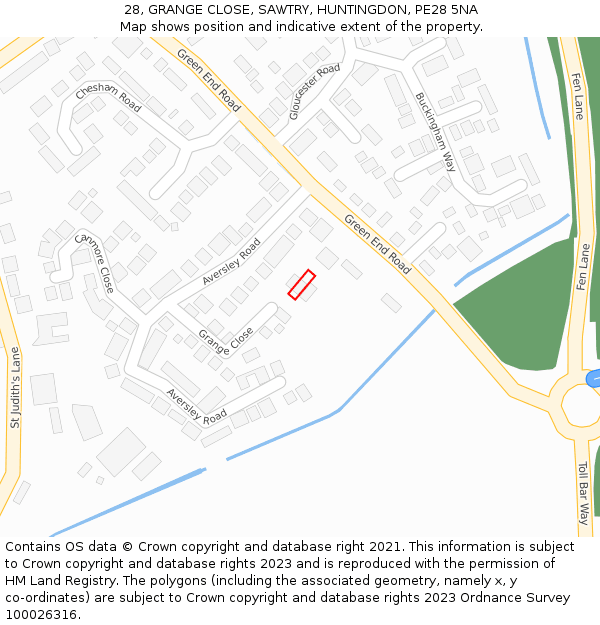 28, GRANGE CLOSE, SAWTRY, HUNTINGDON, PE28 5NA: Location map and indicative extent of plot