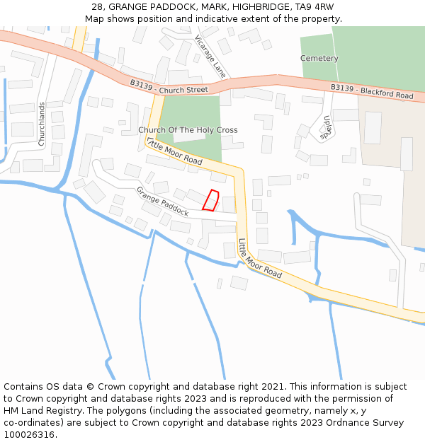 28, GRANGE PADDOCK, MARK, HIGHBRIDGE, TA9 4RW: Location map and indicative extent of plot