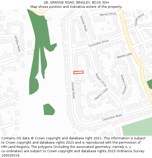 28, GRANGE ROAD, BINGLEY, BD16 3DH: Location map and indicative extent of plot