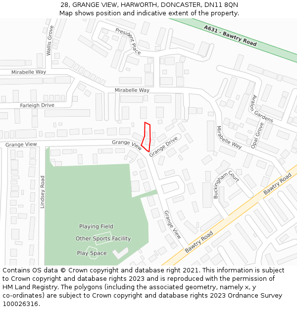 28, GRANGE VIEW, HARWORTH, DONCASTER, DN11 8QN: Location map and indicative extent of plot