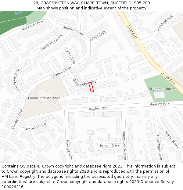 28, GRASSINGTON WAY, CHAPELTOWN, SHEFFIELD, S35 2ER: Location map and indicative extent of plot