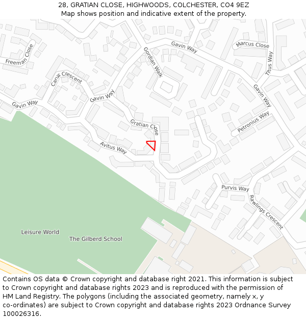 28, GRATIAN CLOSE, HIGHWOODS, COLCHESTER, CO4 9EZ: Location map and indicative extent of plot