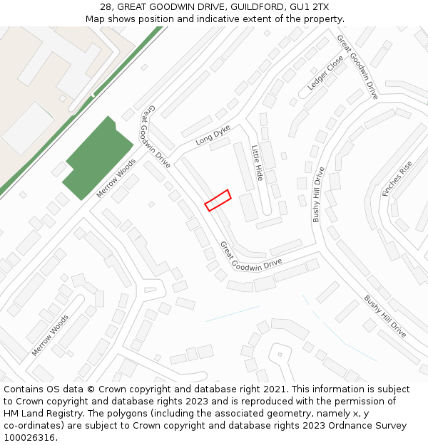 28, GREAT GOODWIN DRIVE, GUILDFORD, GU1 2TX: Location map and indicative extent of plot