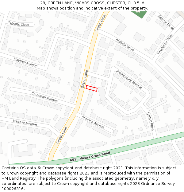 28, GREEN LANE, VICARS CROSS, CHESTER, CH3 5LA: Location map and indicative extent of plot