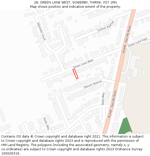 28, GREEN LANE WEST, SOWERBY, THIRSK, YO7 1RN: Location map and indicative extent of plot