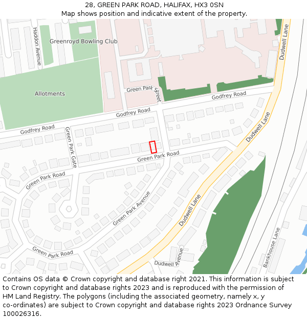 28, GREEN PARK ROAD, HALIFAX, HX3 0SN: Location map and indicative extent of plot