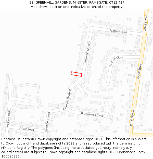 28, GREENHILL GARDENS, MINSTER, RAMSGATE, CT12 4EP: Location map and indicative extent of plot