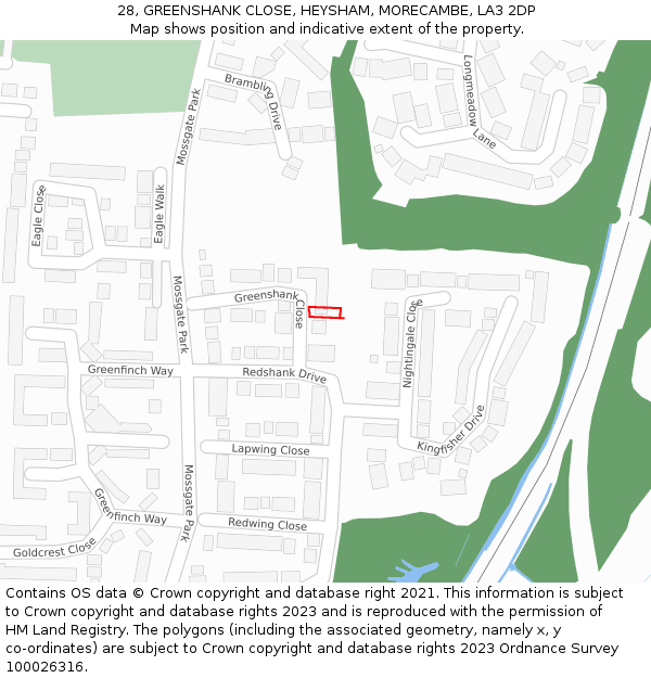 28, GREENSHANK CLOSE, HEYSHAM, MORECAMBE, LA3 2DP: Location map and indicative extent of plot