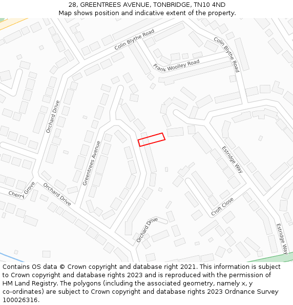 28, GREENTREES AVENUE, TONBRIDGE, TN10 4ND: Location map and indicative extent of plot