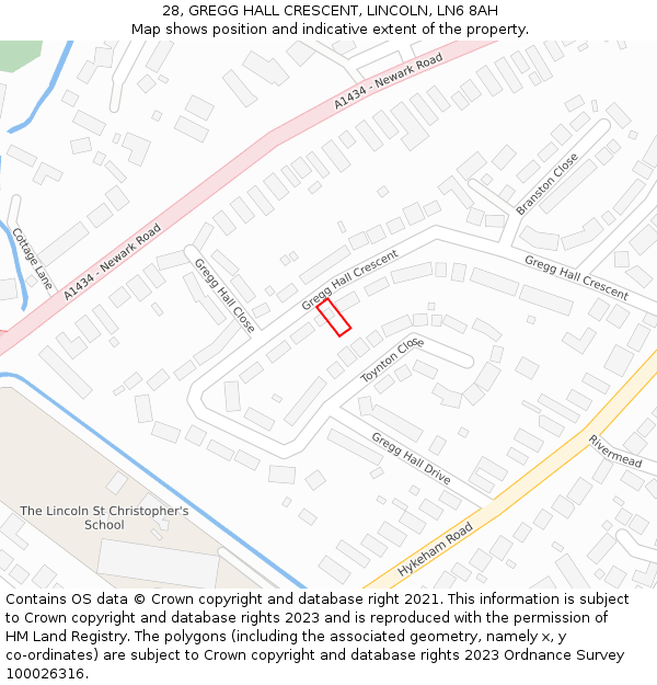 28, GREGG HALL CRESCENT, LINCOLN, LN6 8AH: Location map and indicative extent of plot