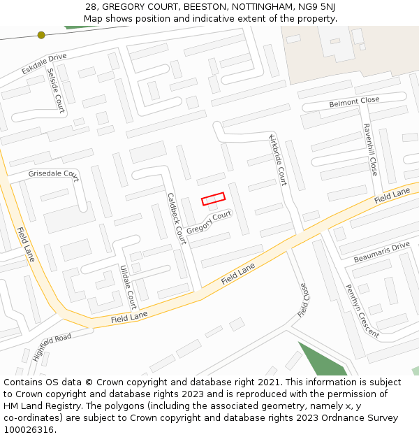 28, GREGORY COURT, BEESTON, NOTTINGHAM, NG9 5NJ: Location map and indicative extent of plot