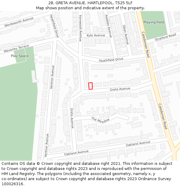 28, GRETA AVENUE, HARTLEPOOL, TS25 5LF: Location map and indicative extent of plot