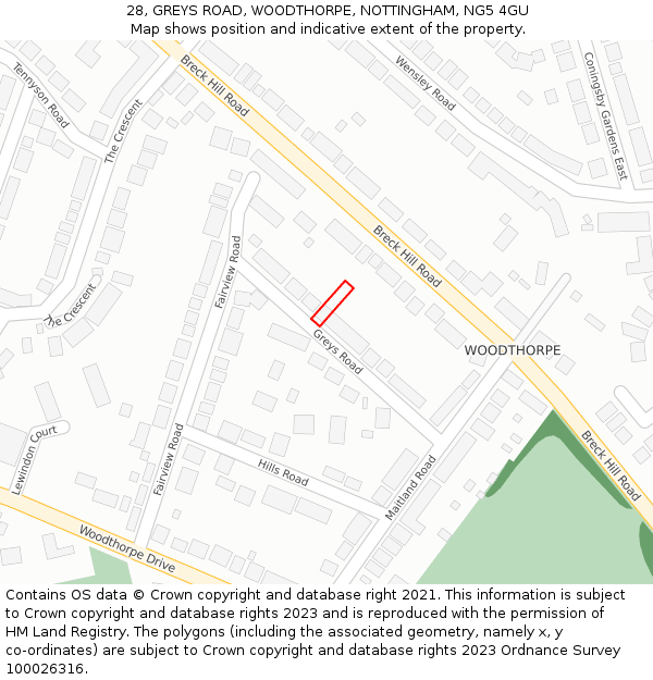 28, GREYS ROAD, WOODTHORPE, NOTTINGHAM, NG5 4GU: Location map and indicative extent of plot