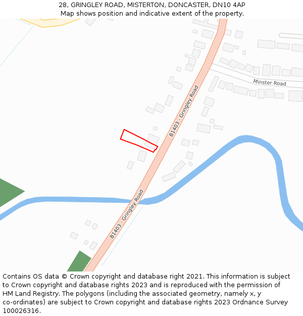 28, GRINGLEY ROAD, MISTERTON, DONCASTER, DN10 4AP: Location map and indicative extent of plot