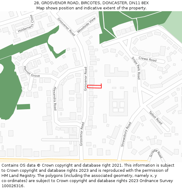 28, GROSVENOR ROAD, BIRCOTES, DONCASTER, DN11 8EX: Location map and indicative extent of plot