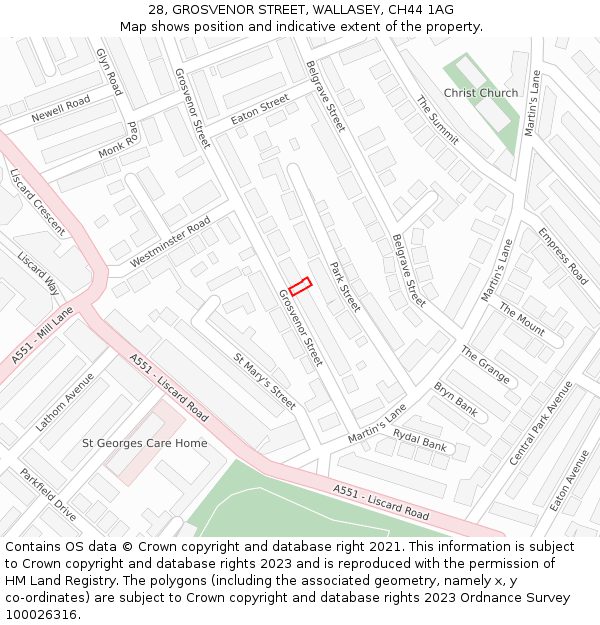 28, GROSVENOR STREET, WALLASEY, CH44 1AG: Location map and indicative extent of plot