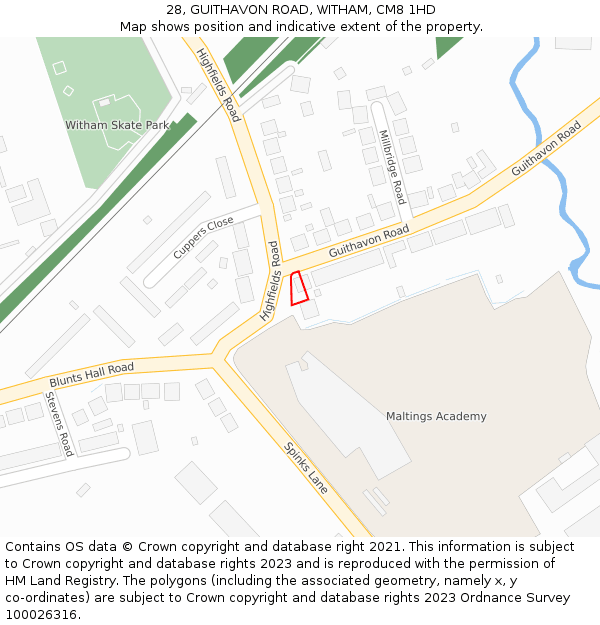 28, GUITHAVON ROAD, WITHAM, CM8 1HD: Location map and indicative extent of plot