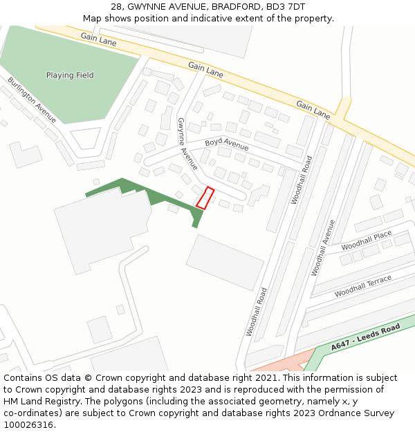 28, GWYNNE AVENUE, BRADFORD, BD3 7DT: Location map and indicative extent of plot