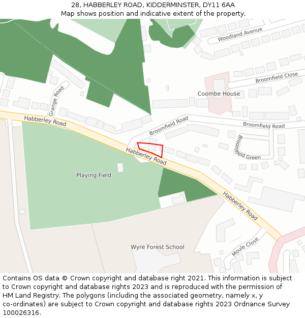 28, HABBERLEY ROAD, KIDDERMINSTER, DY11 6AA: Location map and indicative extent of plot