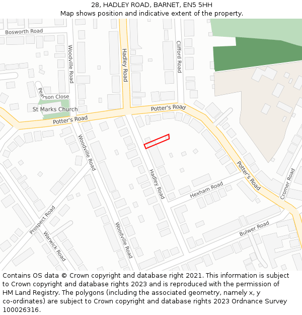 28, HADLEY ROAD, BARNET, EN5 5HH: Location map and indicative extent of plot