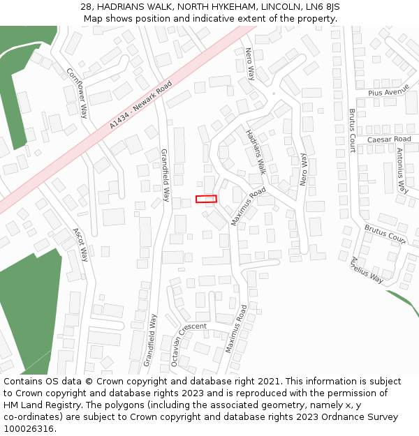 28, HADRIANS WALK, NORTH HYKEHAM, LINCOLN, LN6 8JS: Location map and indicative extent of plot