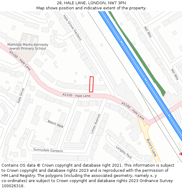 28, HALE LANE, LONDON, NW7 3PN: Location map and indicative extent of plot