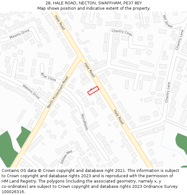 28, HALE ROAD, NECTON, SWAFFHAM, PE37 8EY: Location map and indicative extent of plot