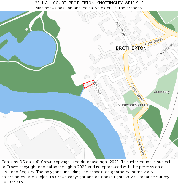 28, HALL COURT, BROTHERTON, KNOTTINGLEY, WF11 9HF: Location map and indicative extent of plot