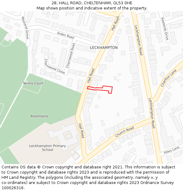 28, HALL ROAD, CHELTENHAM, GL53 0HE: Location map and indicative extent of plot