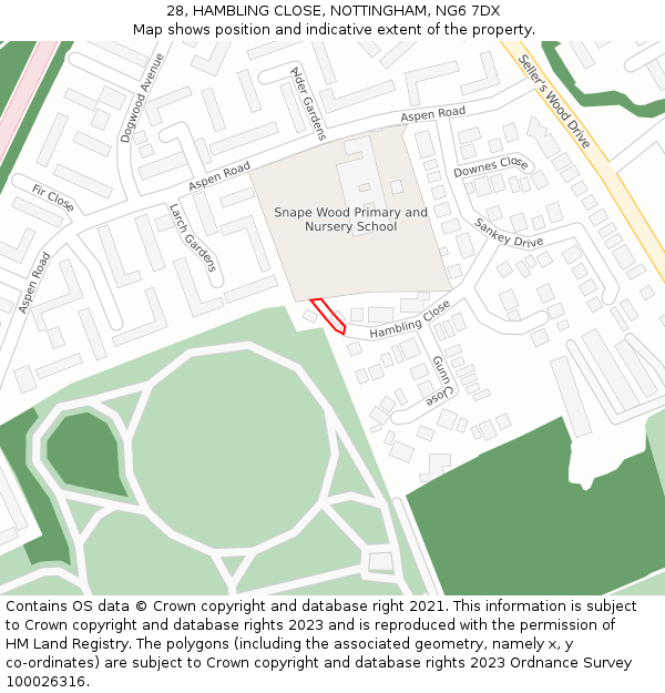 28, HAMBLING CLOSE, NOTTINGHAM, NG6 7DX: Location map and indicative extent of plot