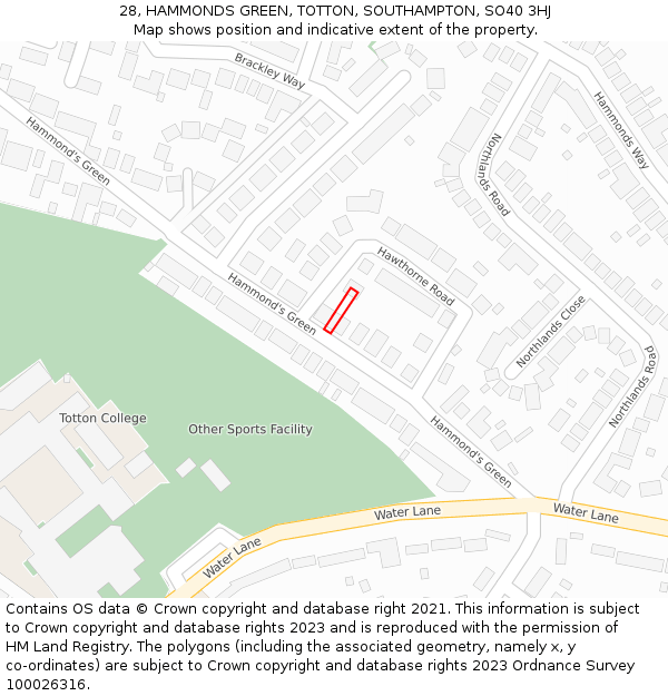 28, HAMMONDS GREEN, TOTTON, SOUTHAMPTON, SO40 3HJ: Location map and indicative extent of plot