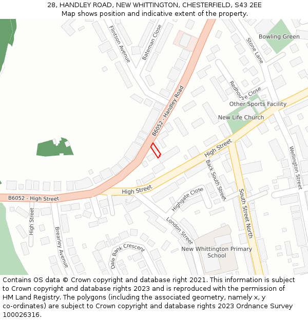 28, HANDLEY ROAD, NEW WHITTINGTON, CHESTERFIELD, S43 2EE: Location map and indicative extent of plot