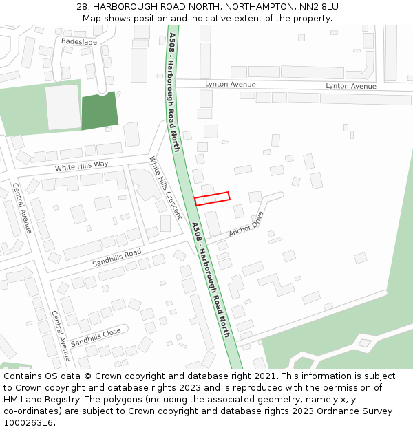 28, HARBOROUGH ROAD NORTH, NORTHAMPTON, NN2 8LU: Location map and indicative extent of plot