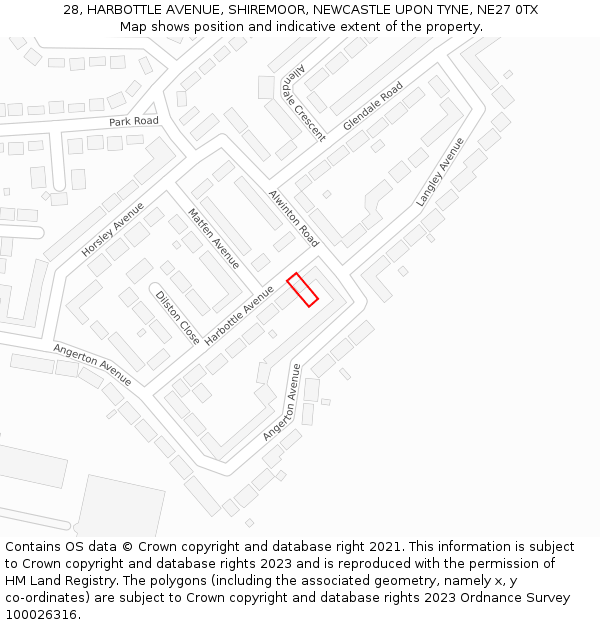 28, HARBOTTLE AVENUE, SHIREMOOR, NEWCASTLE UPON TYNE, NE27 0TX: Location map and indicative extent of plot