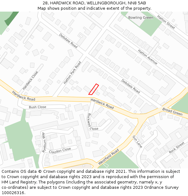 28, HARDWICK ROAD, WELLINGBOROUGH, NN8 5AB: Location map and indicative extent of plot