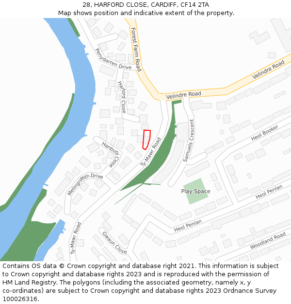 28, HARFORD CLOSE, CARDIFF, CF14 2TA: Location map and indicative extent of plot