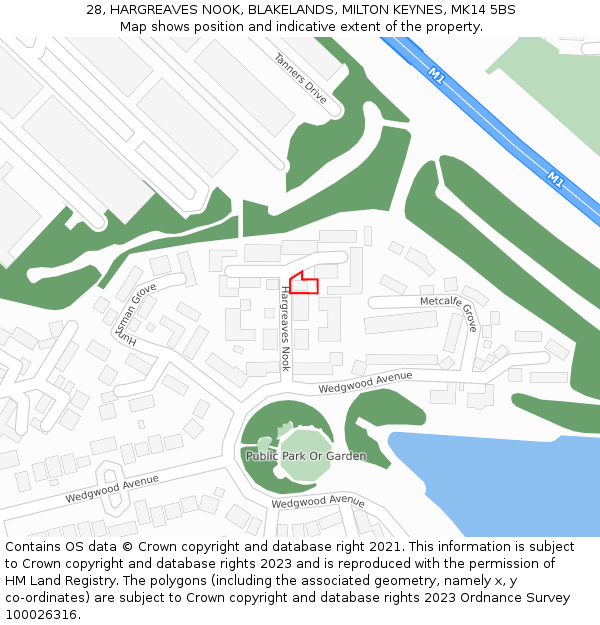 28, HARGREAVES NOOK, BLAKELANDS, MILTON KEYNES, MK14 5BS: Location map and indicative extent of plot