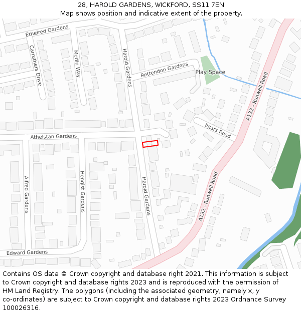 28, HAROLD GARDENS, WICKFORD, SS11 7EN: Location map and indicative extent of plot