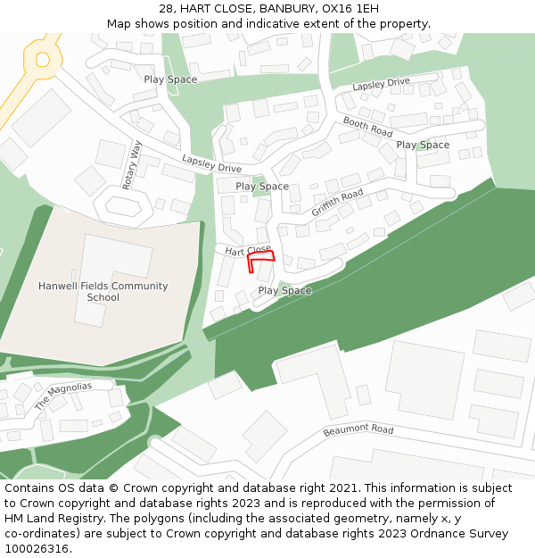 28, HART CLOSE, BANBURY, OX16 1EH: Location map and indicative extent of plot